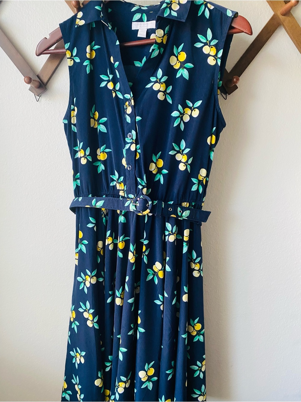 Charter Club Navy Lemon-Print Sleeveless Midi Dress